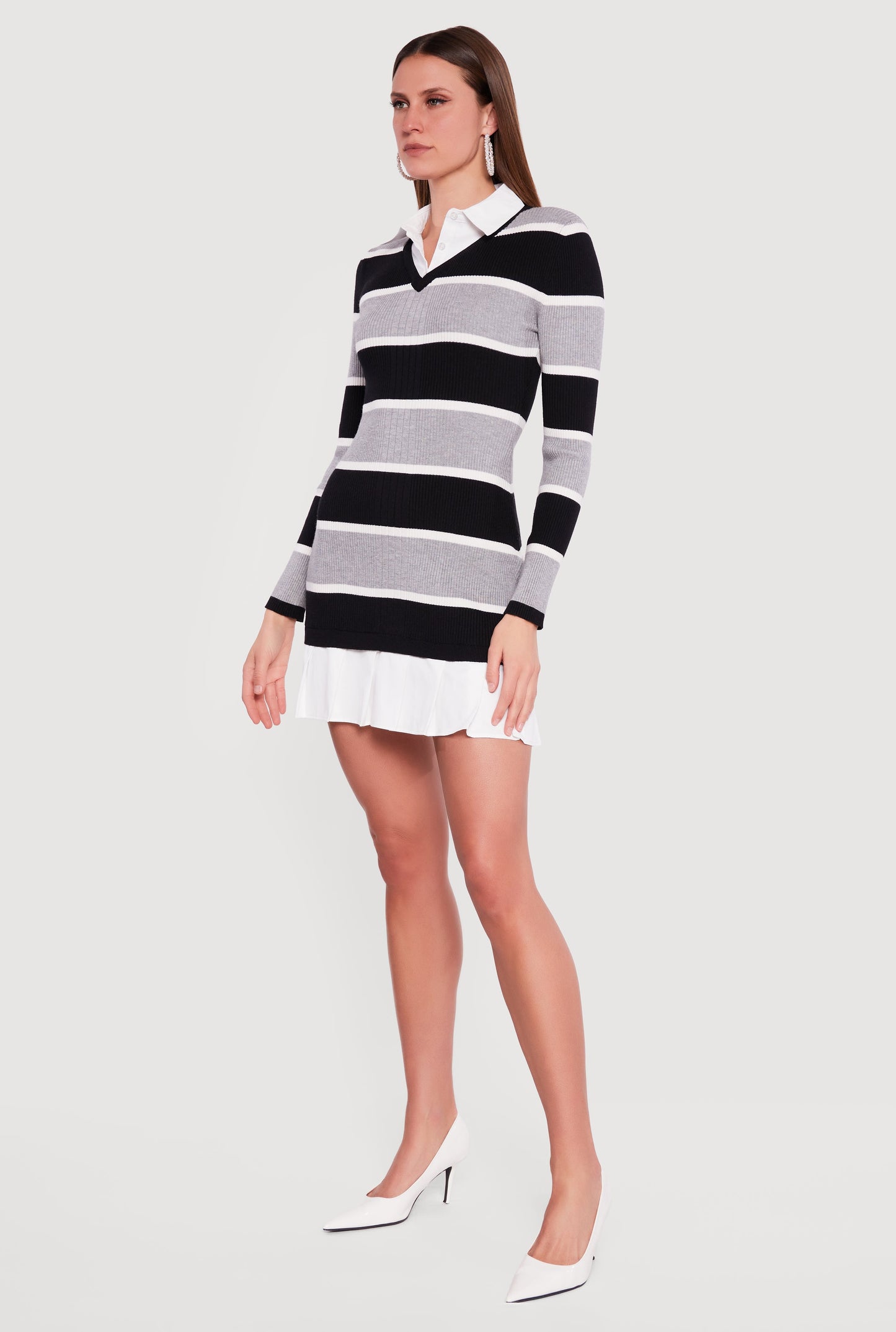 Striped Layered Look Sweater Dress