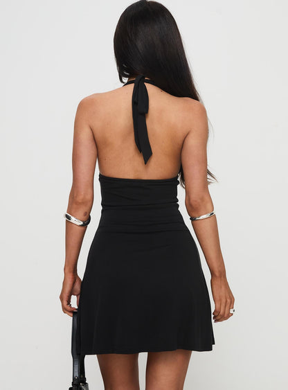 Tinisie Halter Mini Dress Black