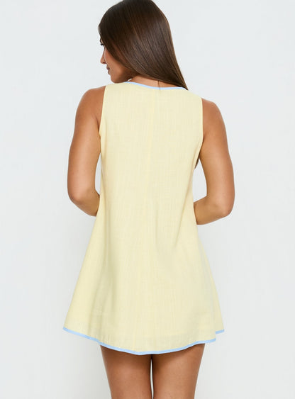 All My Loving Contrast Babydoll Mini Dress Lemon / Blue
