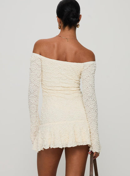 Vancesca Off Shoulder Long Sleeve Mini Dress Cream