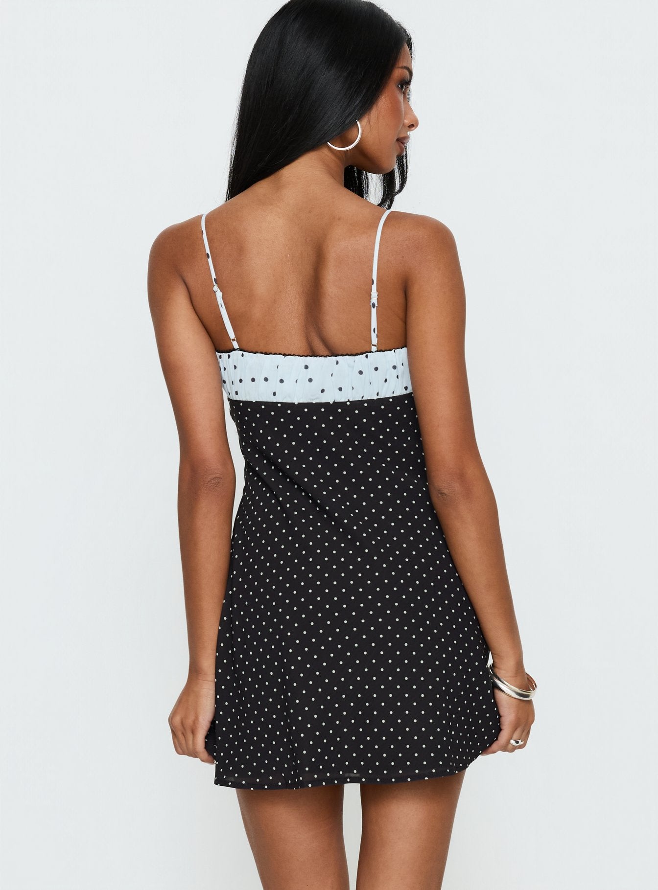 Rylann Contrast Tie Detail Mini Dress Navy / Blue Polka