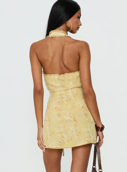 Taija Wrap Mini Dress Yellow Floral