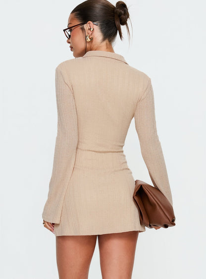 When You Sleep Long Sleeve Mini Dress Beige