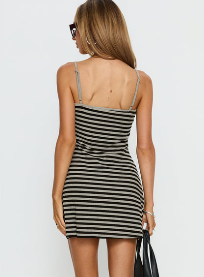 Rydar Scoop Mini Dress Grey / Black Stripe