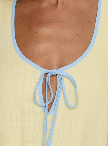 All My Loving Contrast Babydoll Mini Dress Lemon / Blue
