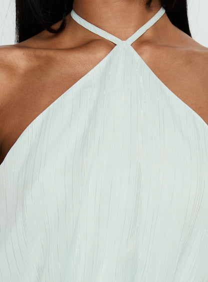 Rozario Chiffon Halter Mini Dress Aqua / Silver