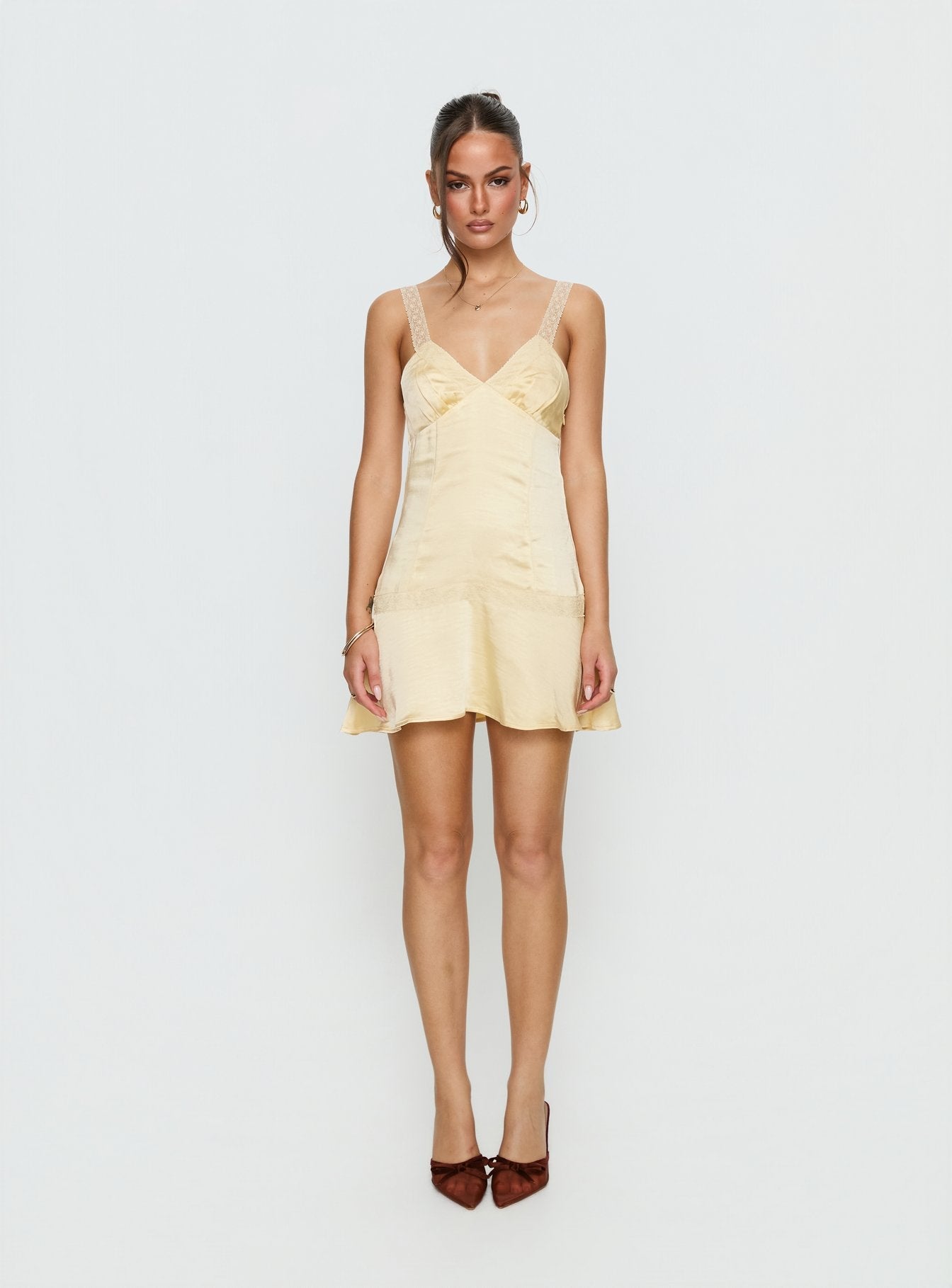 Sybelle Lace Drop Waist Mini Dress Yellow
