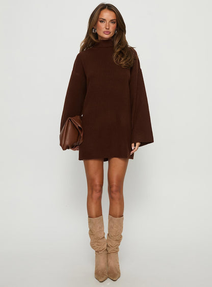 Sonelle Long Sleeve Knit Mini Dress Chocolate