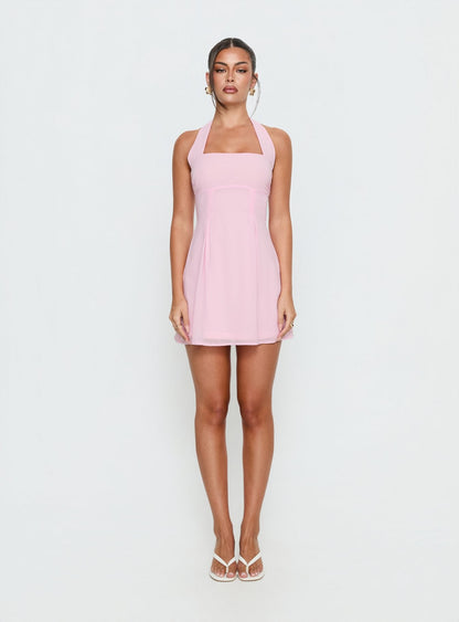Rosamie Halter Mini Dress Soft Pink