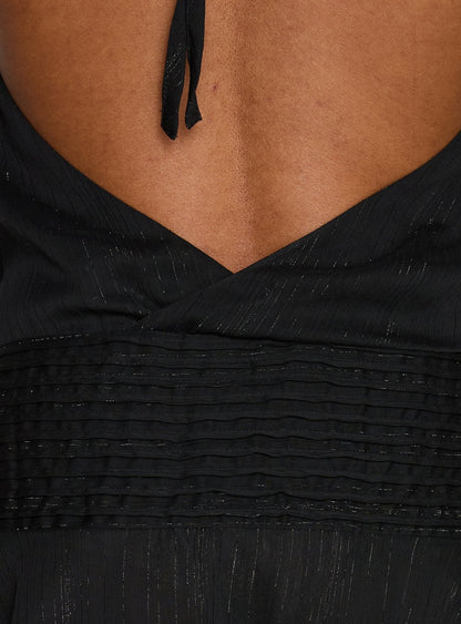 Rozario Chiffon Halter Mini Dress Black / Silver