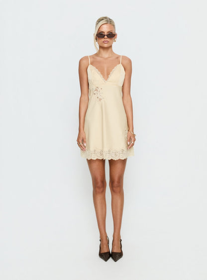 Aloura Spliced Lace Mini Dress Butter