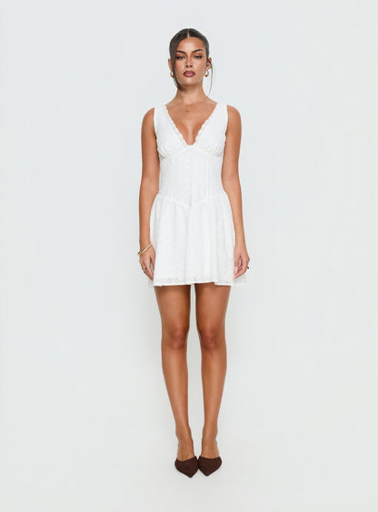 Thinking Bout You Lace Trim Sleeveless Mini Dress White