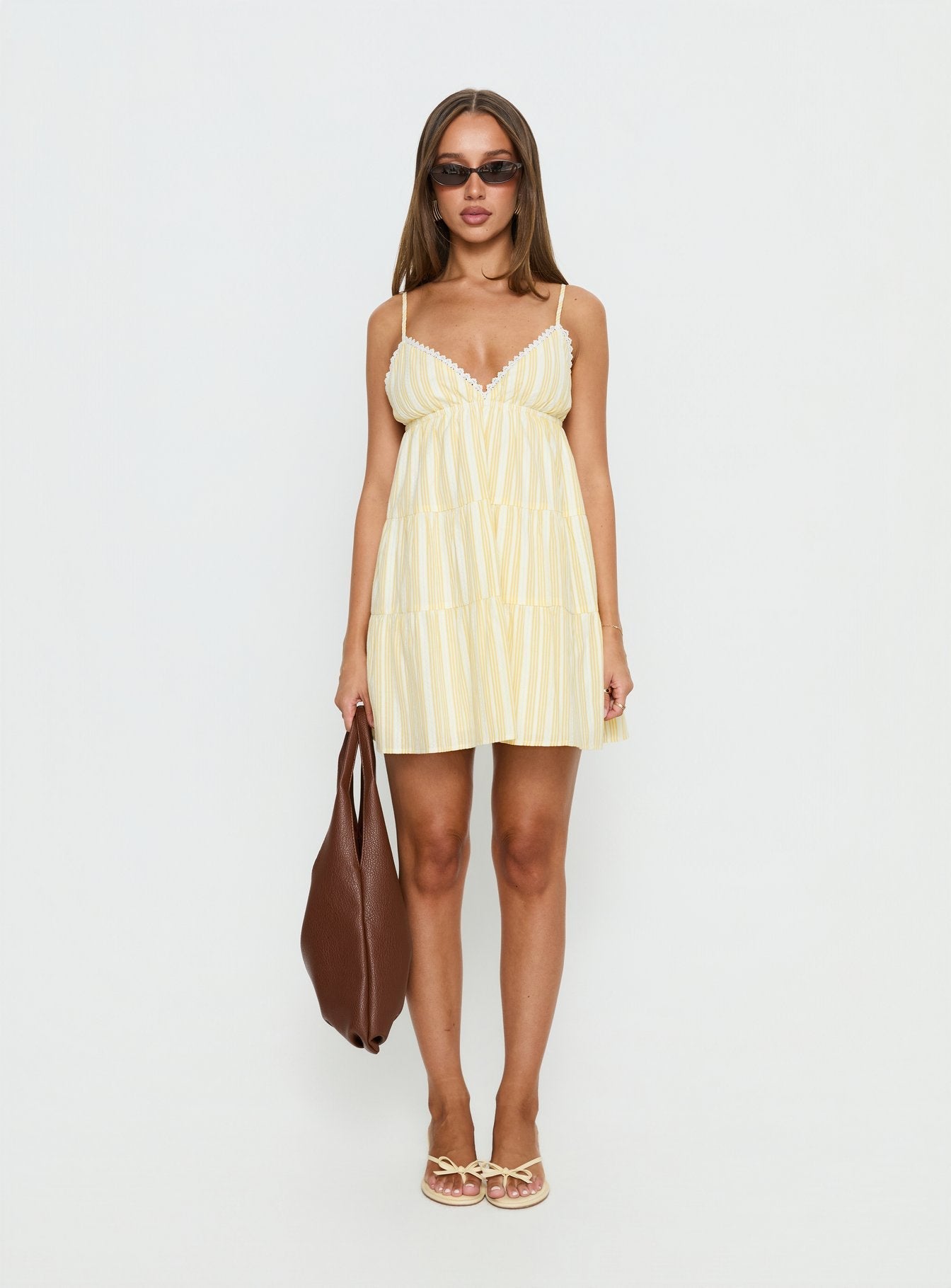 Summer Air V Neck Tiered Mini Dress Yellow