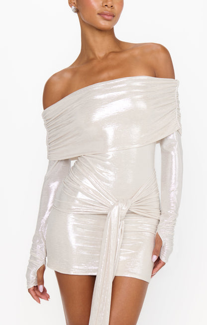 Vanessa Mini Dress ~ White Shimmer Knit