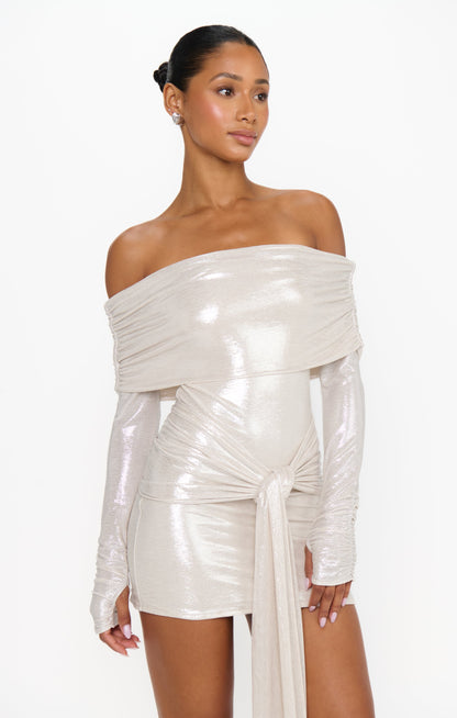 Vanessa Mini Dress ~ White Shimmer Knit