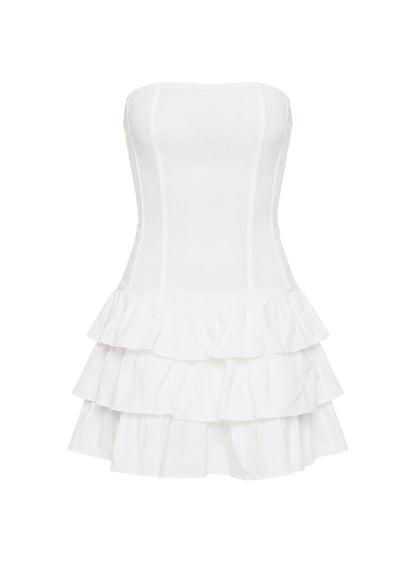 Valentia Tiered Mini Dress White