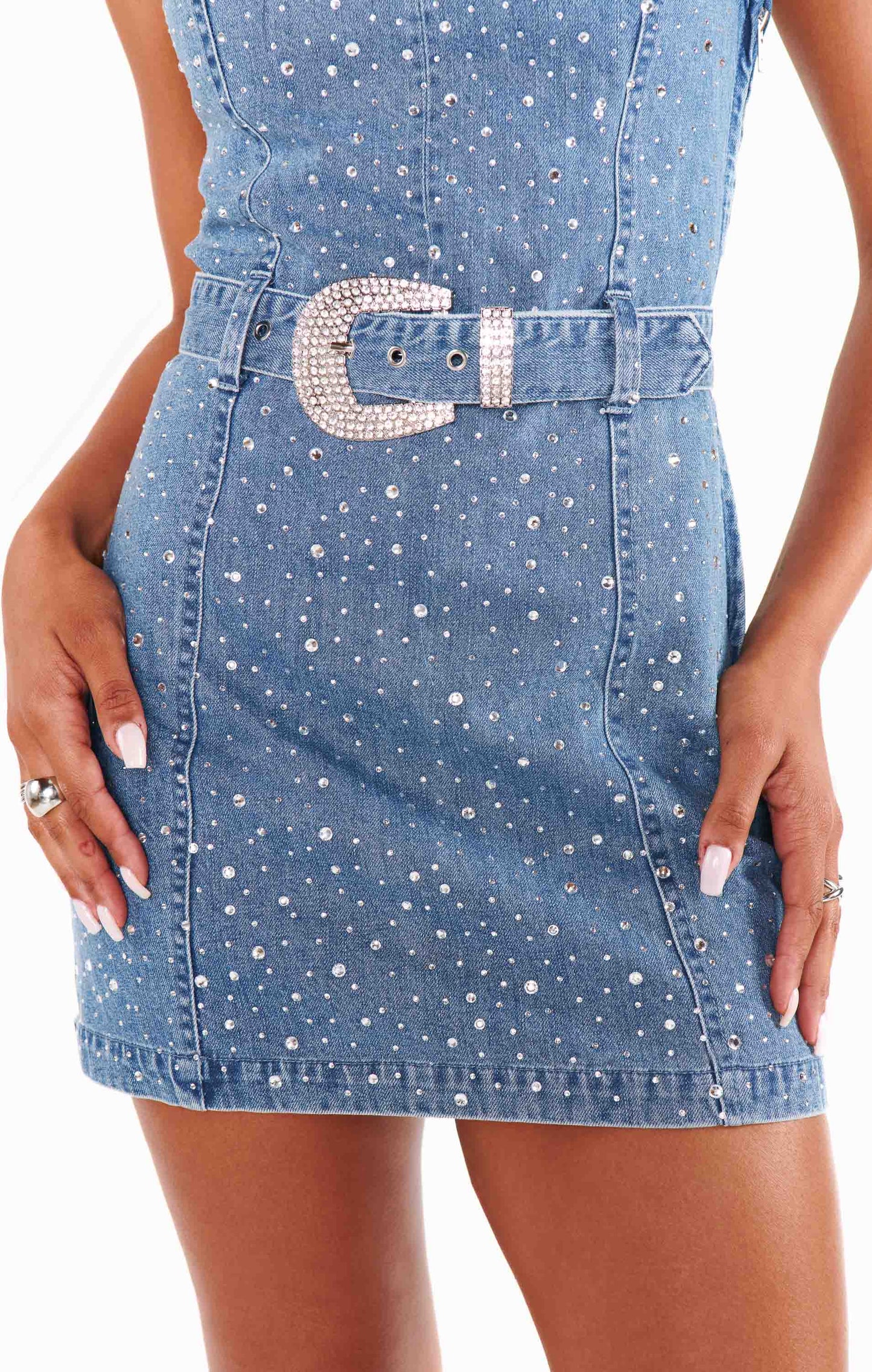 Vegas Mini Dress ~ Embellished Rhinestone Denim