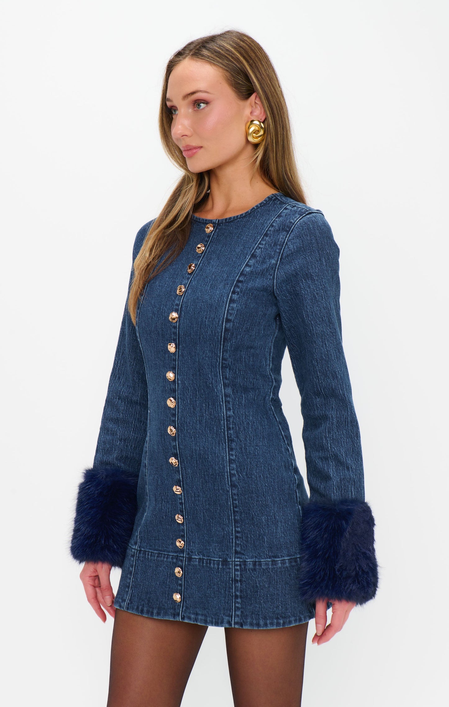 Rockefeller Mini Dress ~ Subzero Indigo with Faux Fur