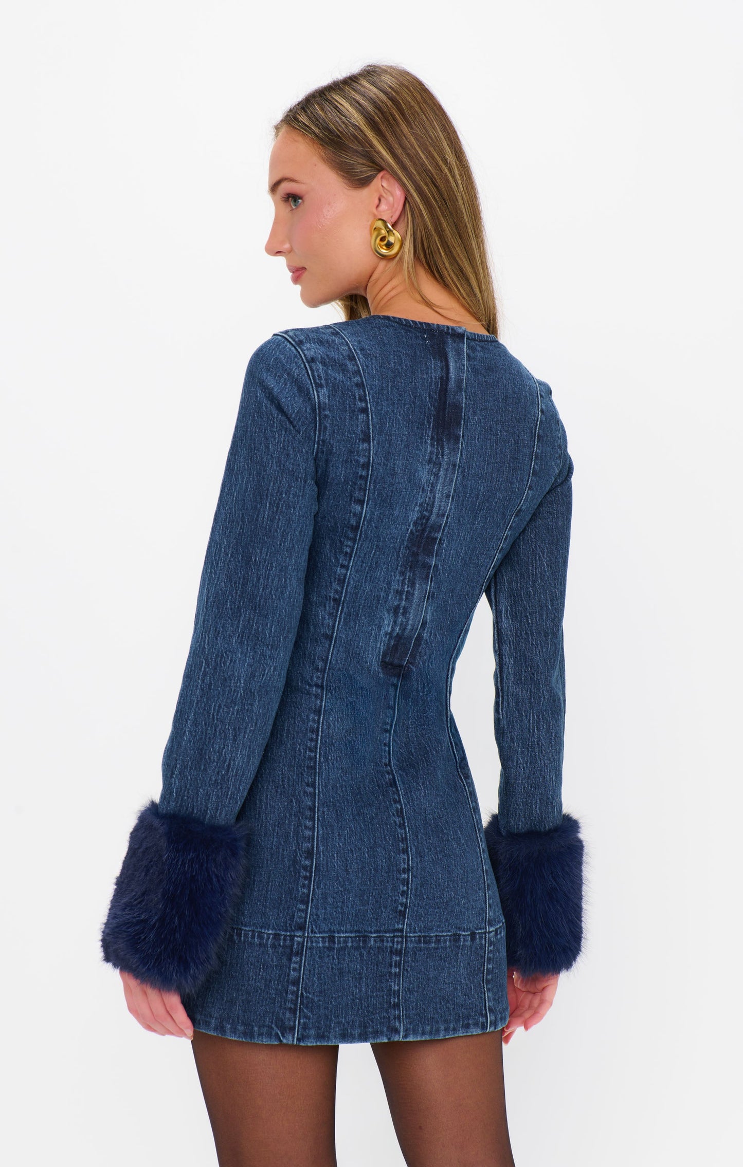 Rockefeller Mini Dress ~ Subzero Indigo with Faux Fur