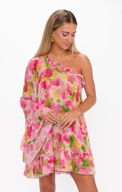 Wonder Mini Dress ~ Watercolor Floral Chiffon