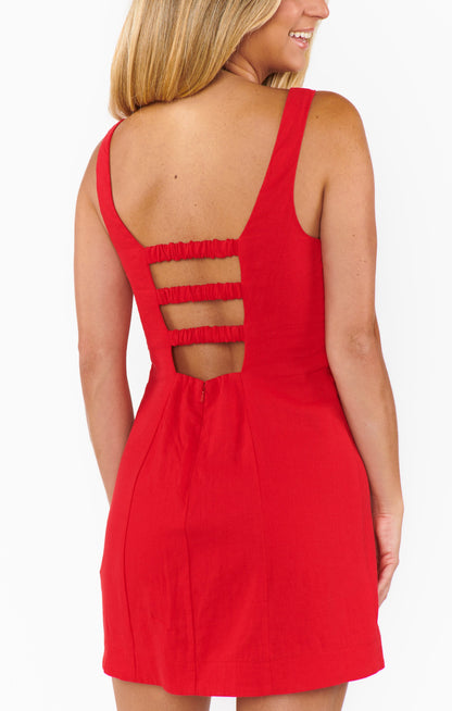 Steph Mini Dress ~ Red Linen