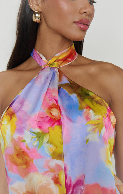 Twist Mini Dress ~ Brushed Blooms