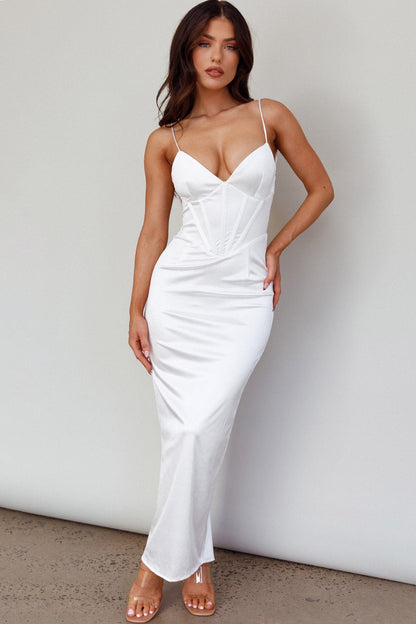 Sera Lace Up Back Dress - White
