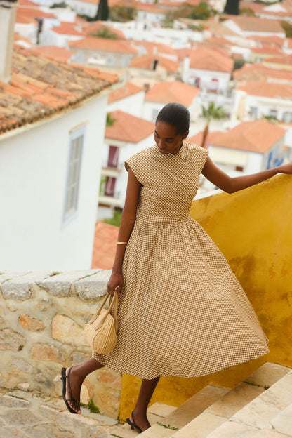 Mocha Gingham Dame Dress