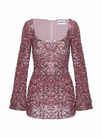 Vinelle Long Sleeve Mini Dress Dusty Pink