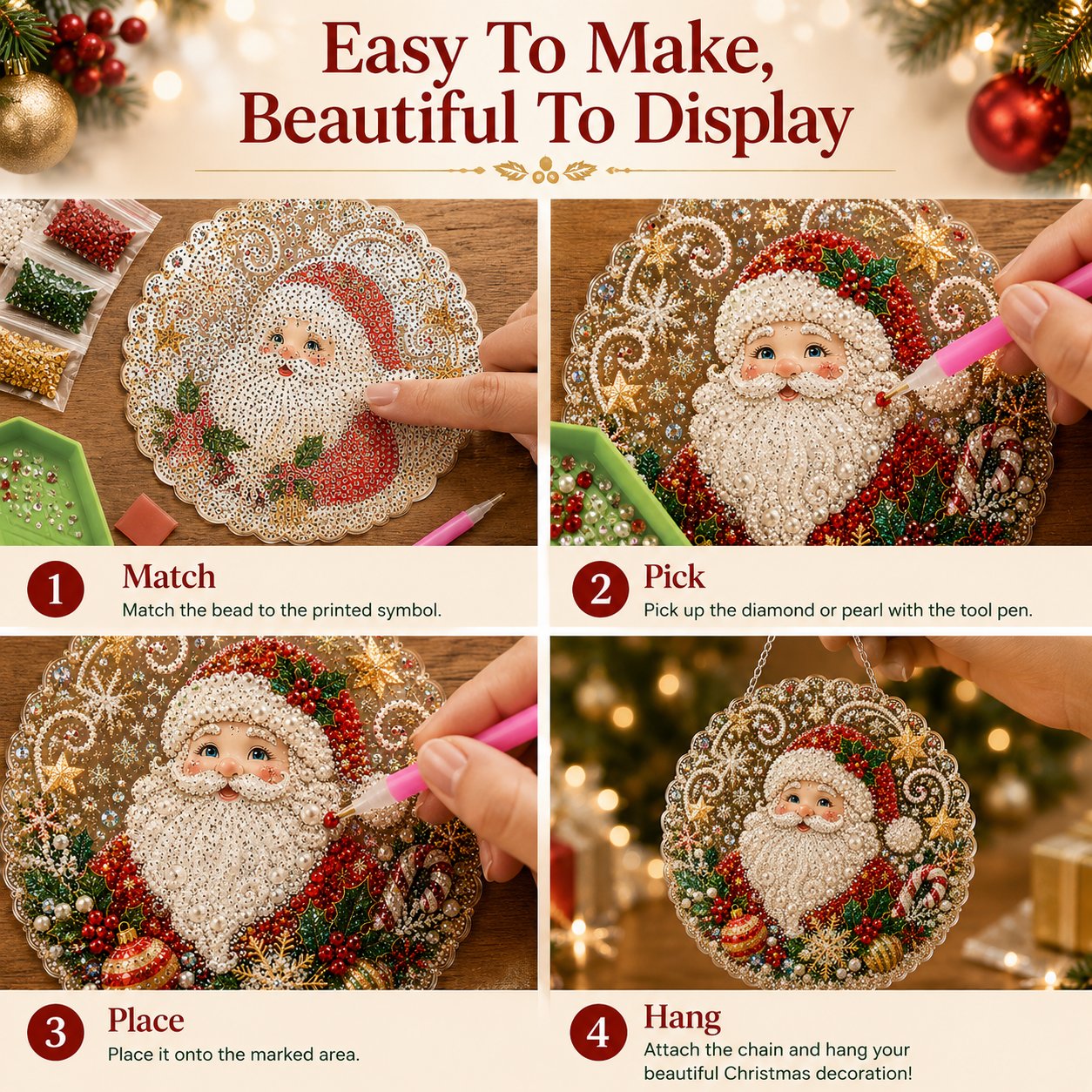 🎄 LAST DAY 49% OFF – ✨ Christmas Pearl Diamond Art Hanging Ornament Kit |  DIY Handmade Holiday Hanging Decor 🎅💎