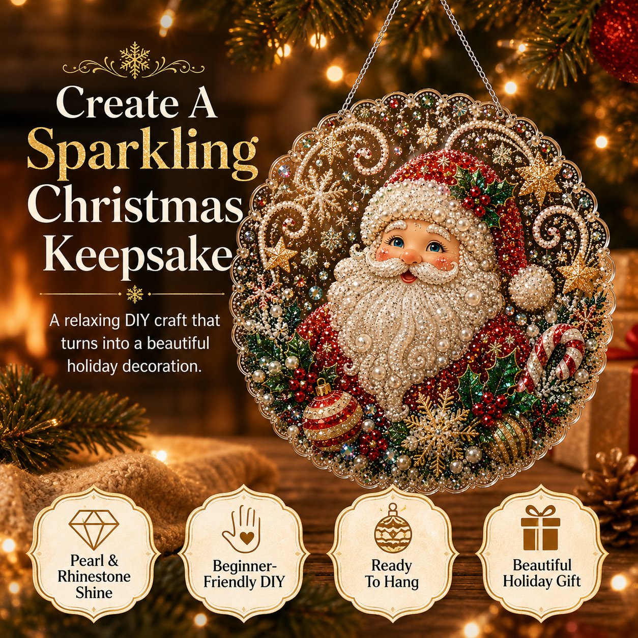🎄 LAST DAY 49% OFF – ✨ Christmas Pearl Diamond Art Hanging Ornament Kit |  DIY Handmade Holiday Hanging Decor 🎅💎